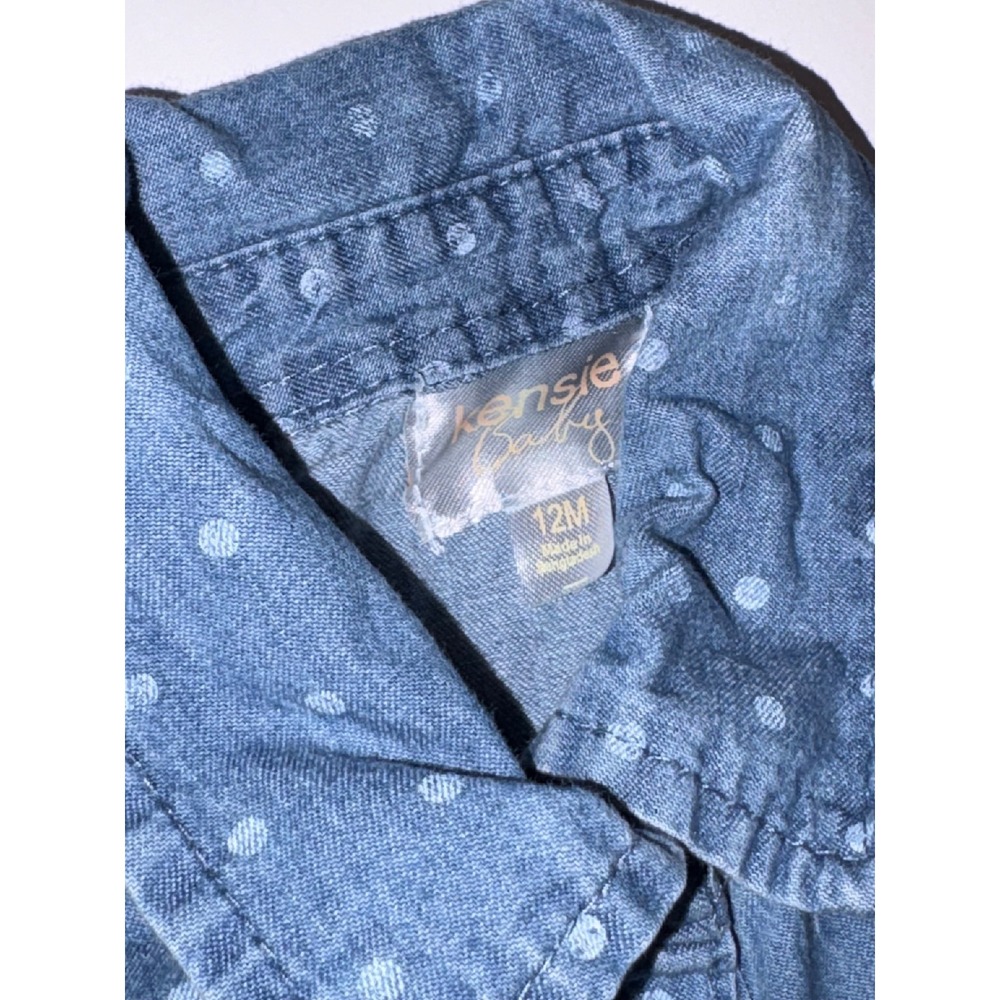 Kensie Baby Girls Blue Polka Dot Denim Tiered Button Front Dress Size 12M - Picture 3 of 4